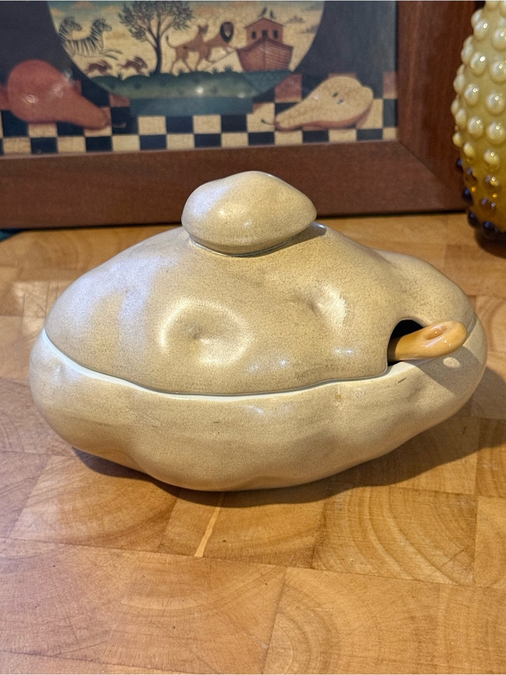 Vintage Ceramic Baked Potato Soup Tureen with Ladle